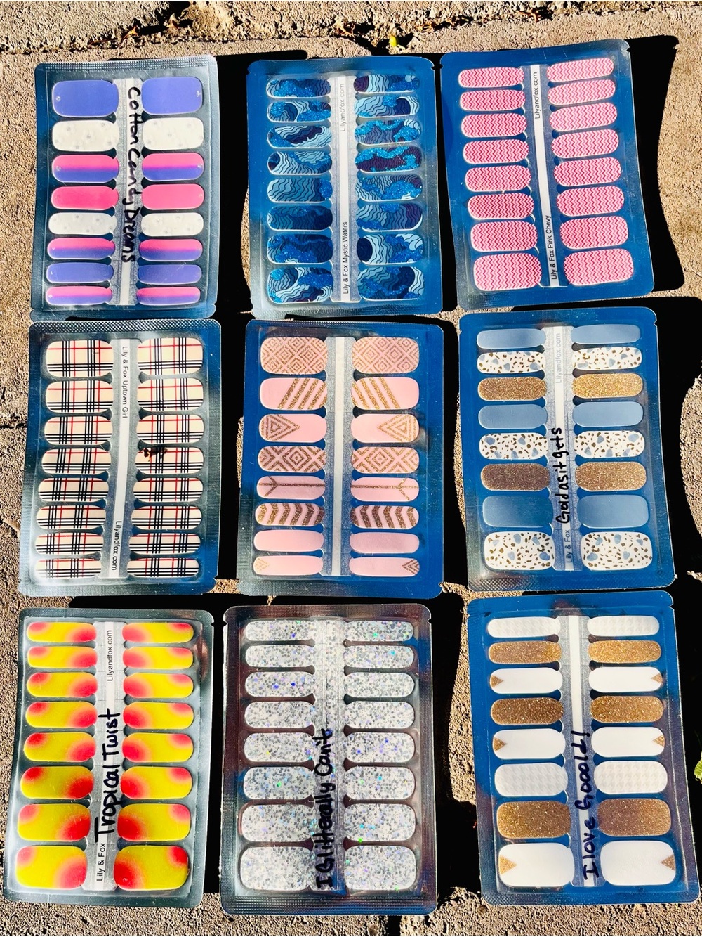 Lily & Fox Assorted Nail Wraps- Pink, Blue, Gold, White, Plaid & Glitter